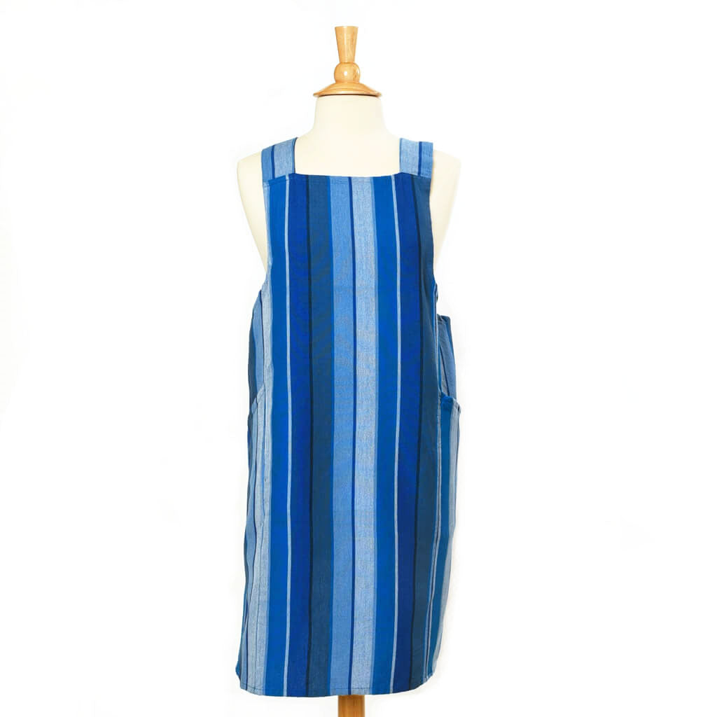 Hand Woven Crossback Apron | Stormy Blues