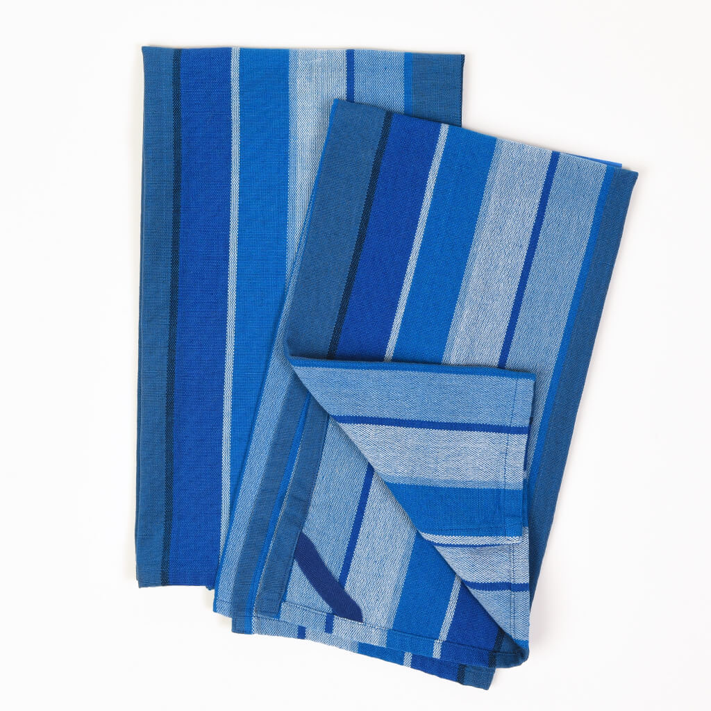 Blue & Yellow stripe hand woven dish towels Fair Trade Mayamam Weavers