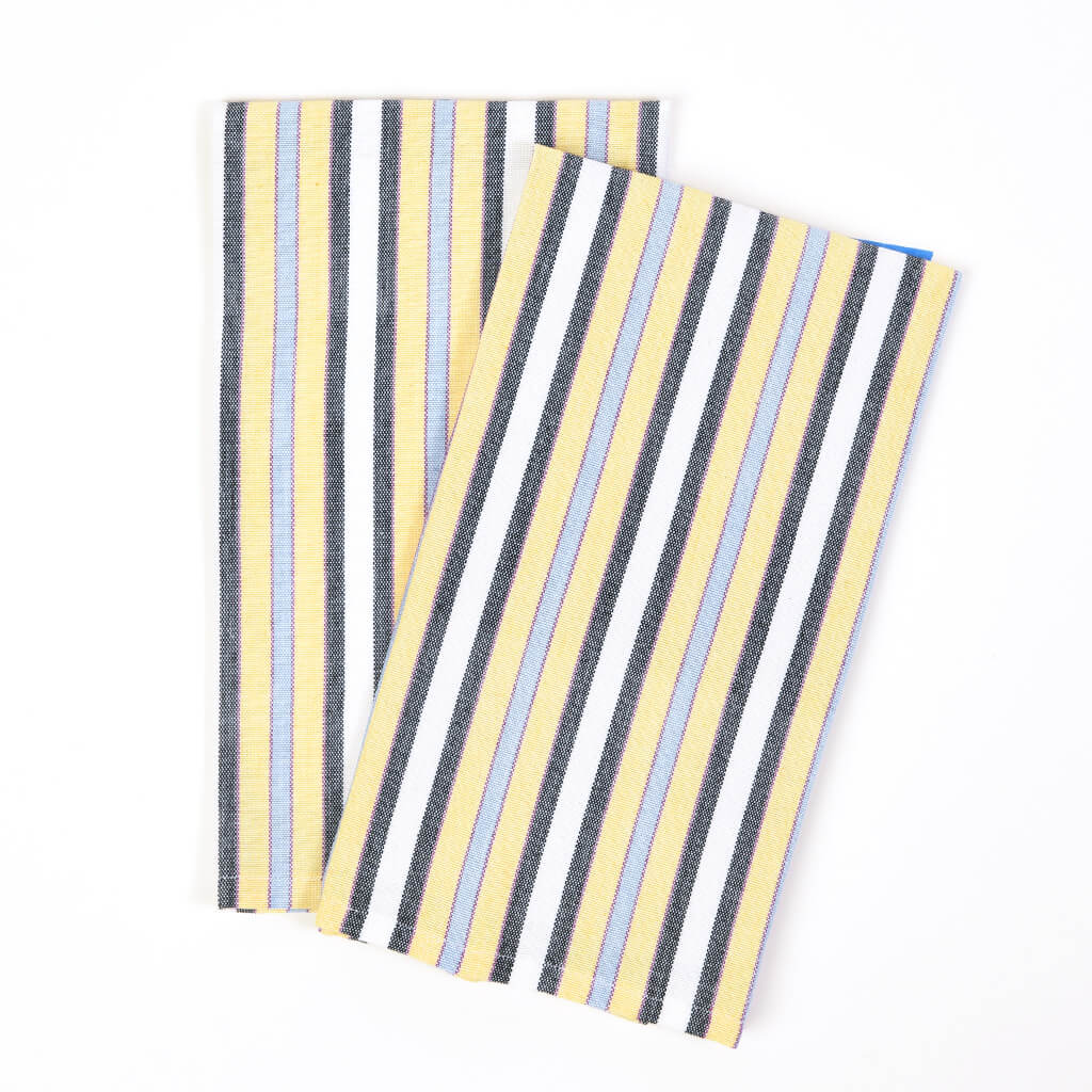 Blue & Yellow stripe hand woven dish towels Fair Trade Mayamam Weavers