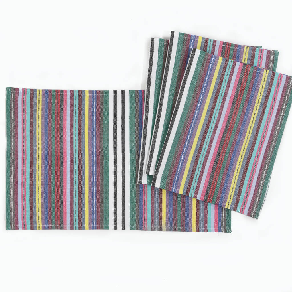 Hand Woven Striped Placemat Set | Soft Multi Stripes