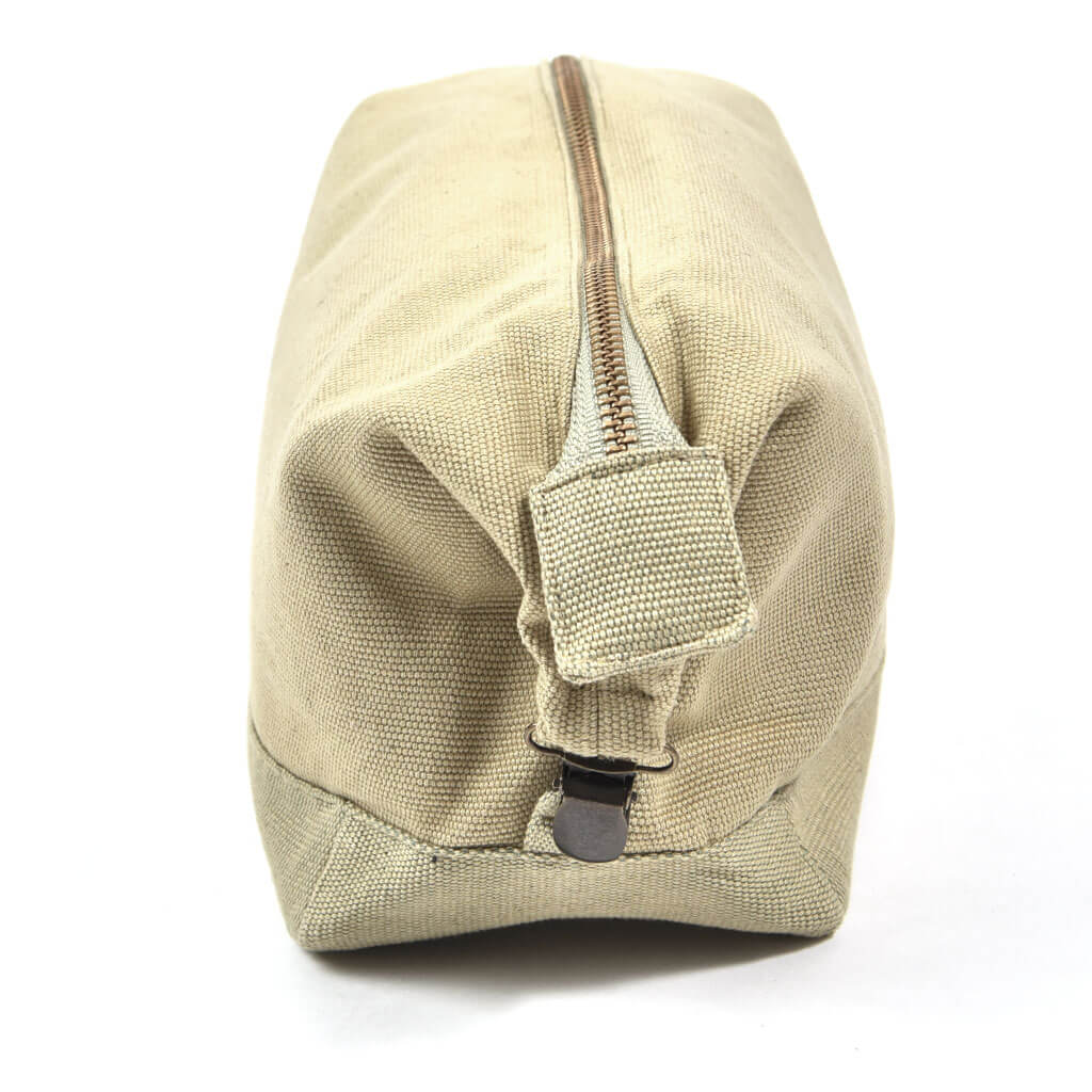 Hand Woven Toiletry Bag | Khaki Canvas with Sage Base OOPS