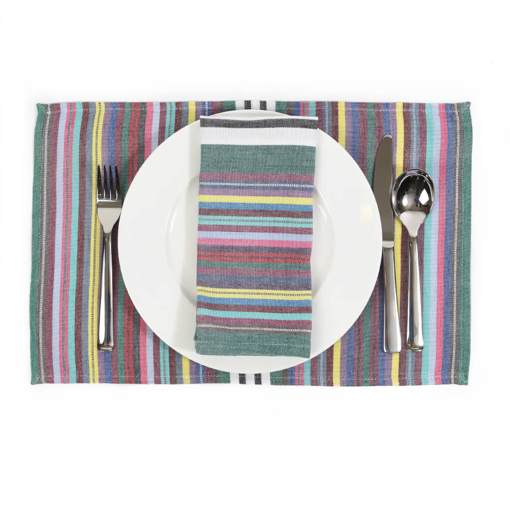 Hand Woven Striped Placemat Set | Soft Multi Stripes