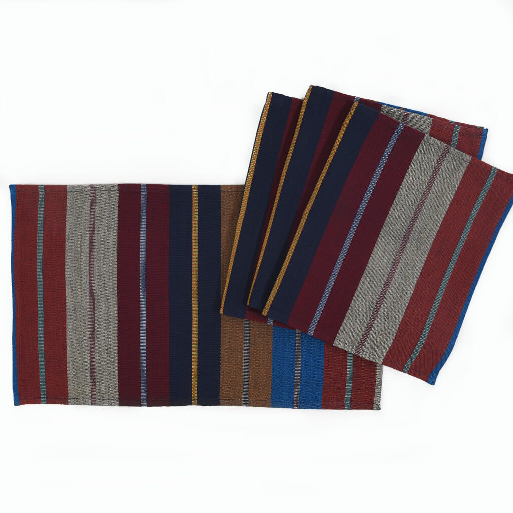 Hand Woven Striped Placemat Set | Wide Indigo
