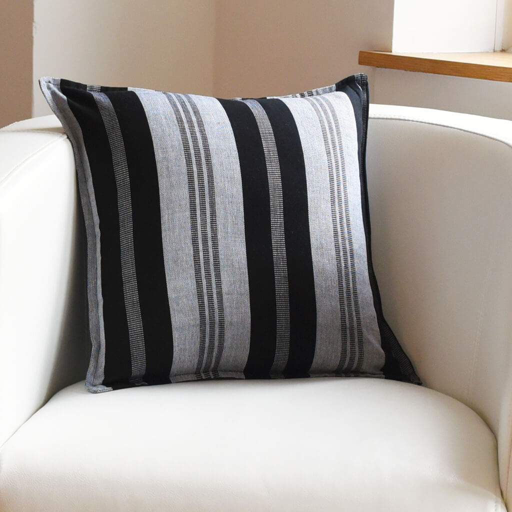 Black Gray Stripe Pillow Shell Benefits Women Mayamam Weavers