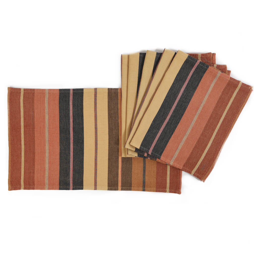 Hand Woven Striped Placemat Set | Wide Caramel