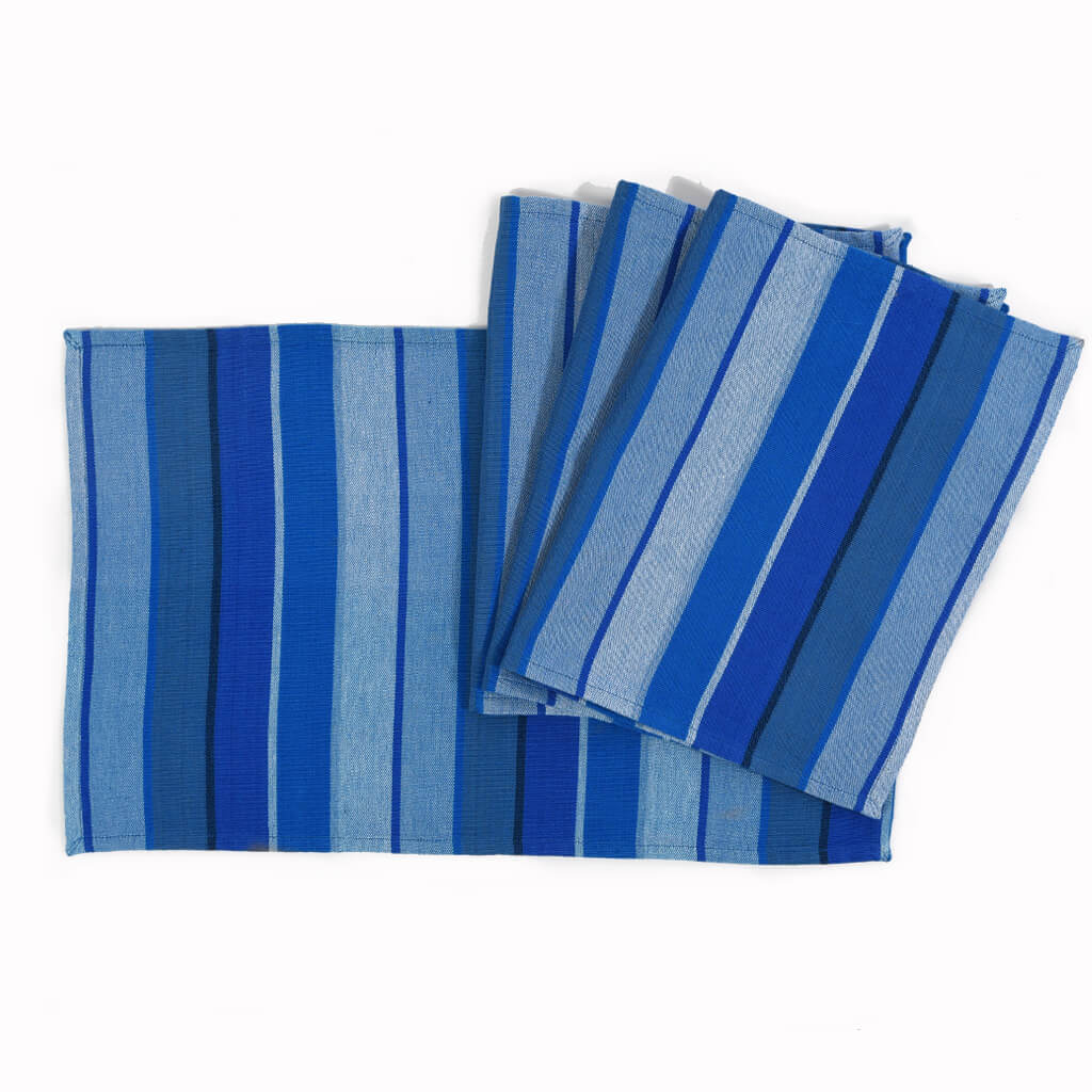 Hand Woven Striped Placemat Set | Stormy Blues