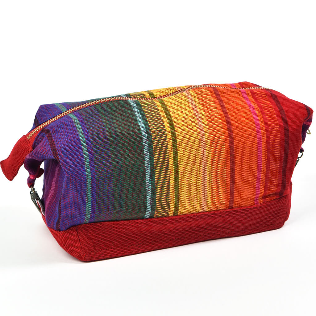 Hand Woven Toiletry Bag | Bright Rainbow Stripe