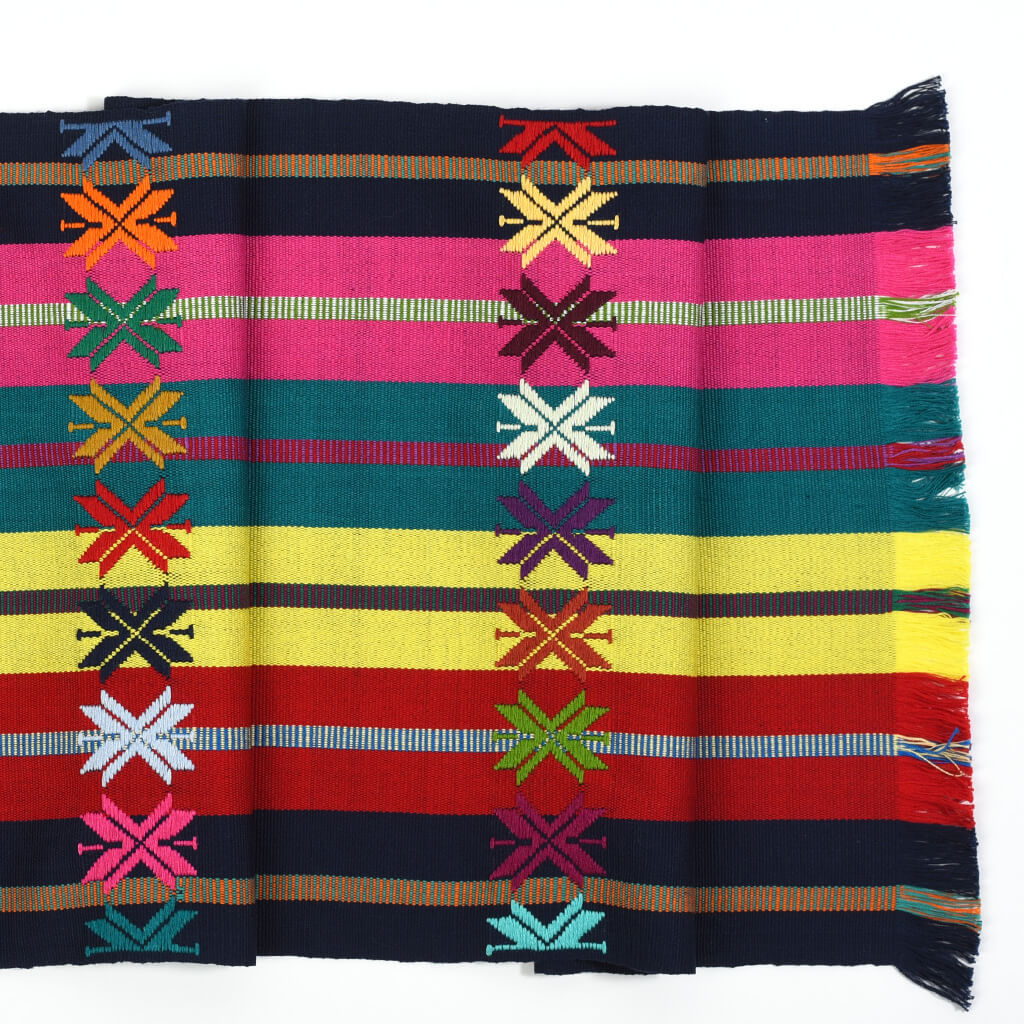 Guatemala weaving table runner navy blue multicolor with embroidery