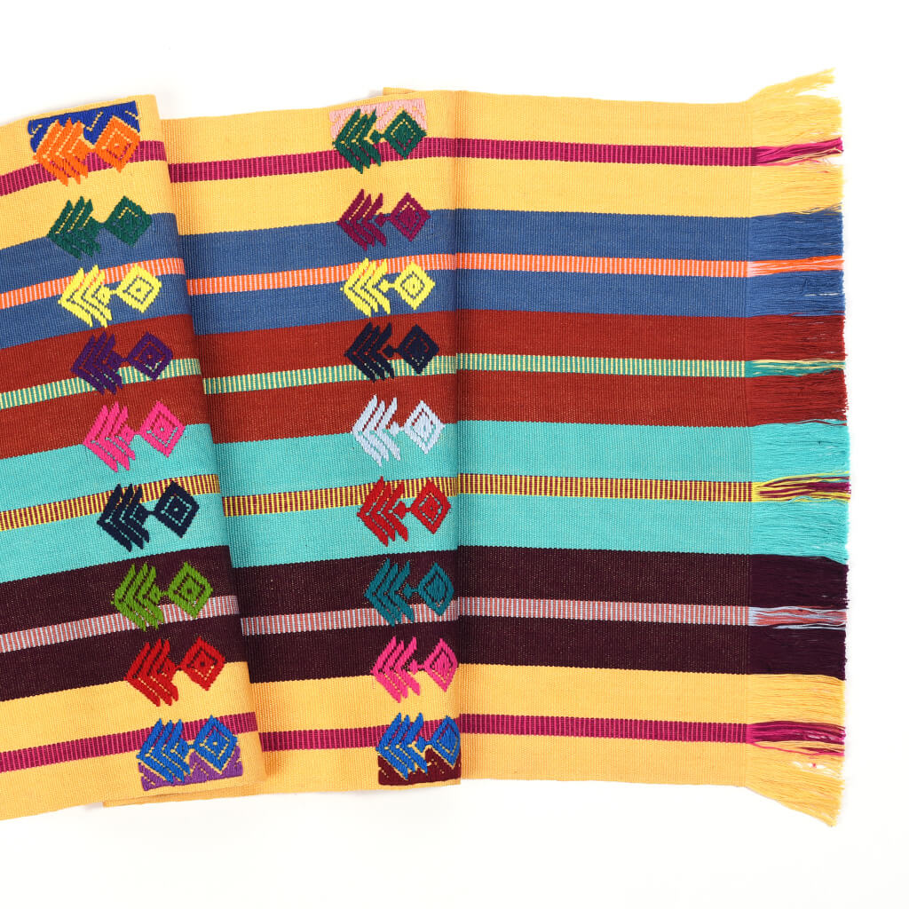 Guatemala weaving apricot multicolr table runner with embroidery