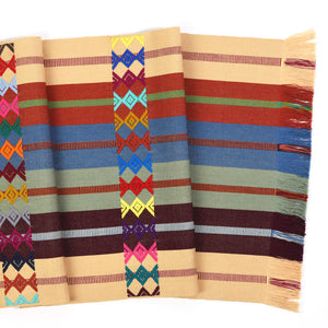 Guatemala weaving table runner champagne multicolor with embroidery