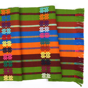 Guatemala weaving table runner olive green multicolor with embroidery
