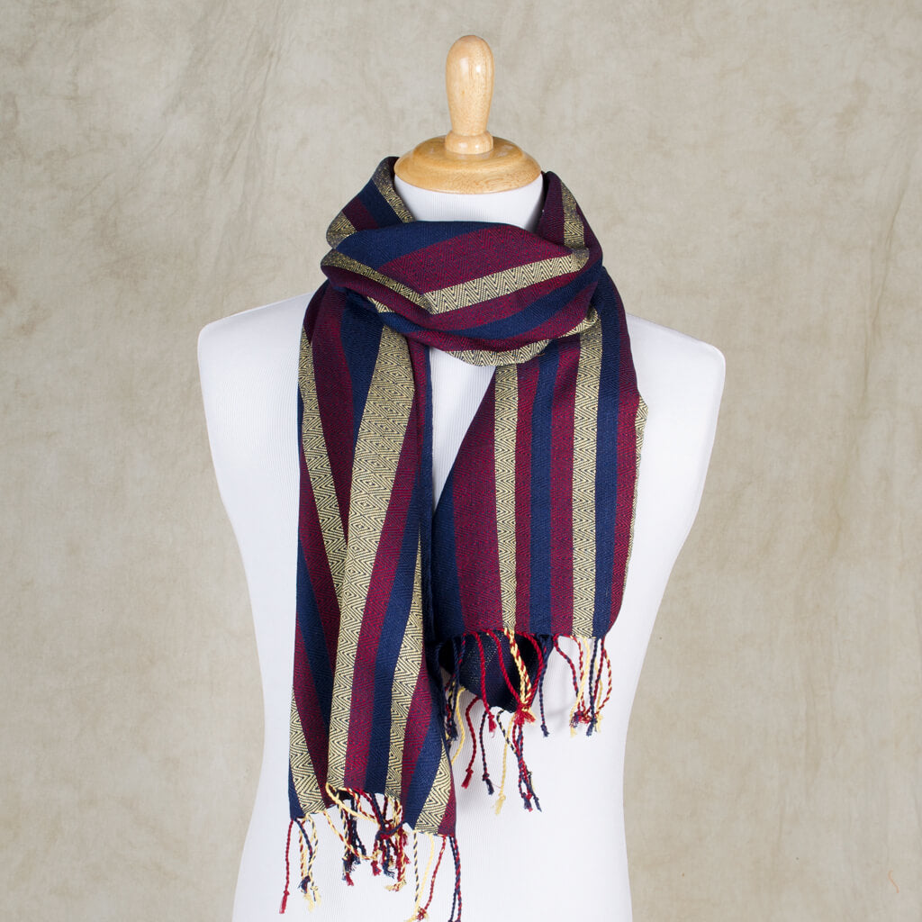 Hand Woven Cozy Cotton Scarf | Rugby Stripe