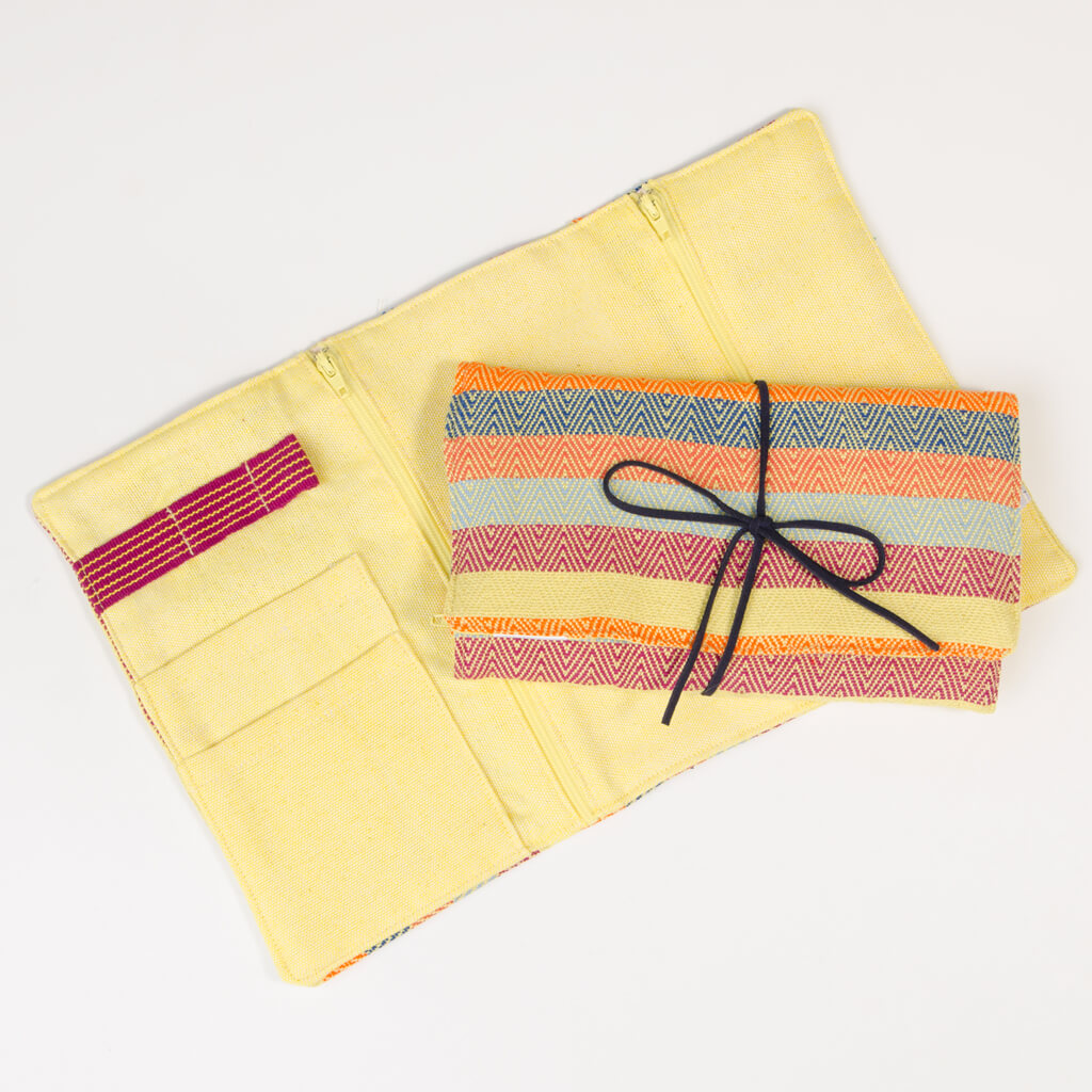 lime yellow diamond stripe jewelry roll