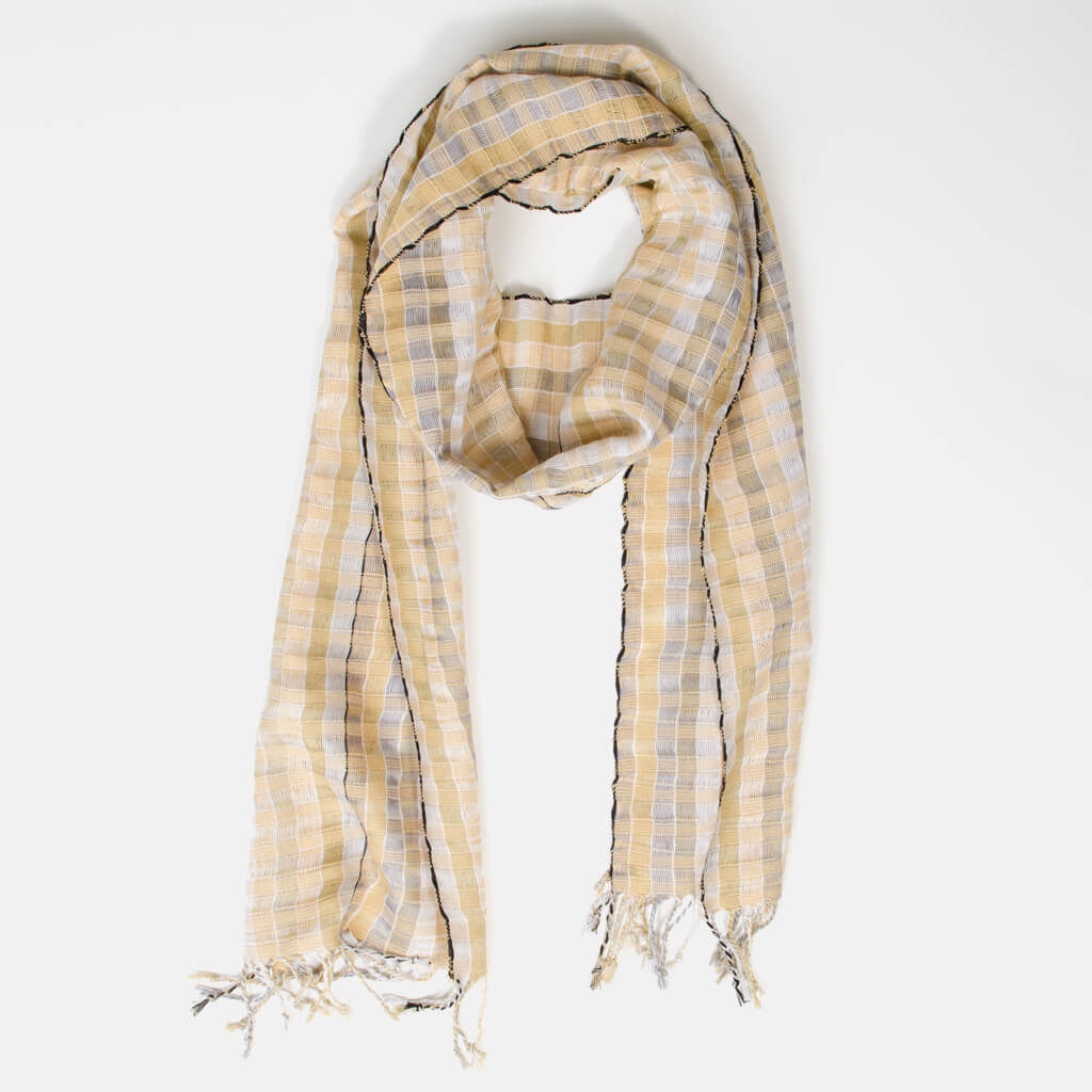 Hand Woven Fringed Scarf | Champagne & Pearls