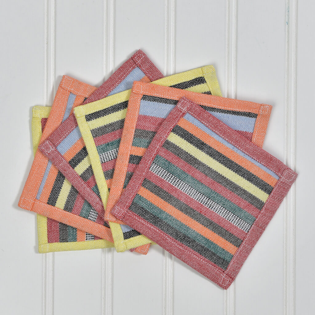 Hand Woven Coasters | Citrus Stripes and Solids with Optional Gift Bag