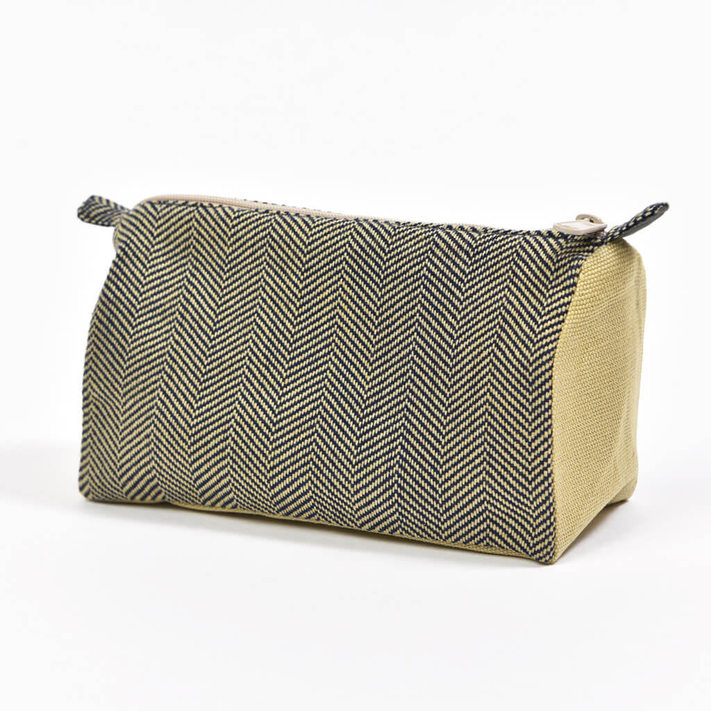 Hand Woven Cosmetic Bag | Navy & Khaki Herringbone