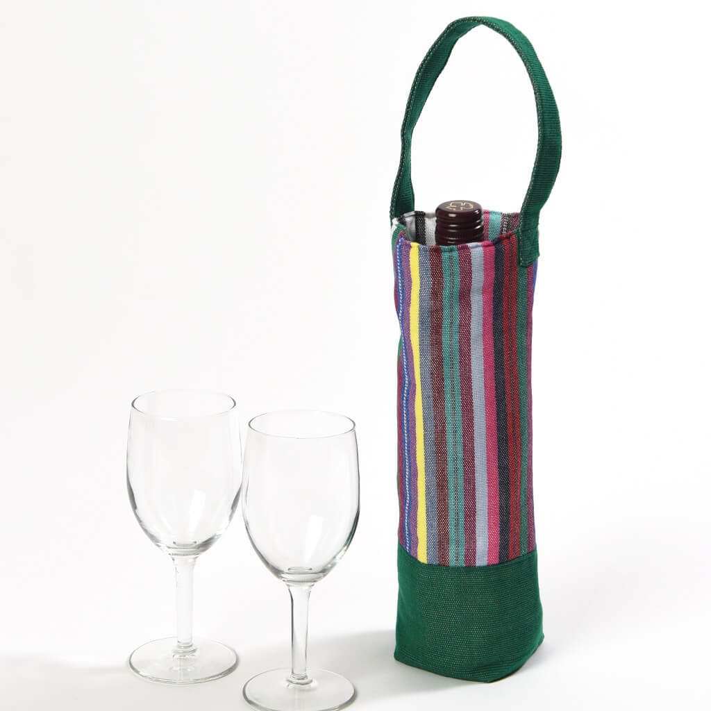 Hand Woven Wine Bottle Tote | Single in Soft Multi Stripe