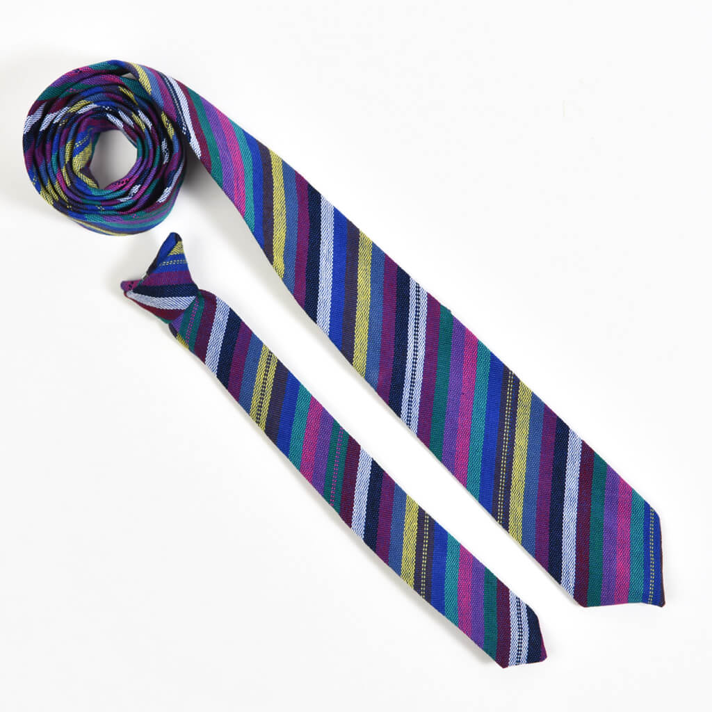 Hand Woven Men's & Boy's Tie Matching Set | Cobalt Stripe