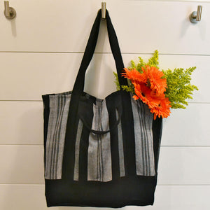 Black and gray stipes Market tote. 