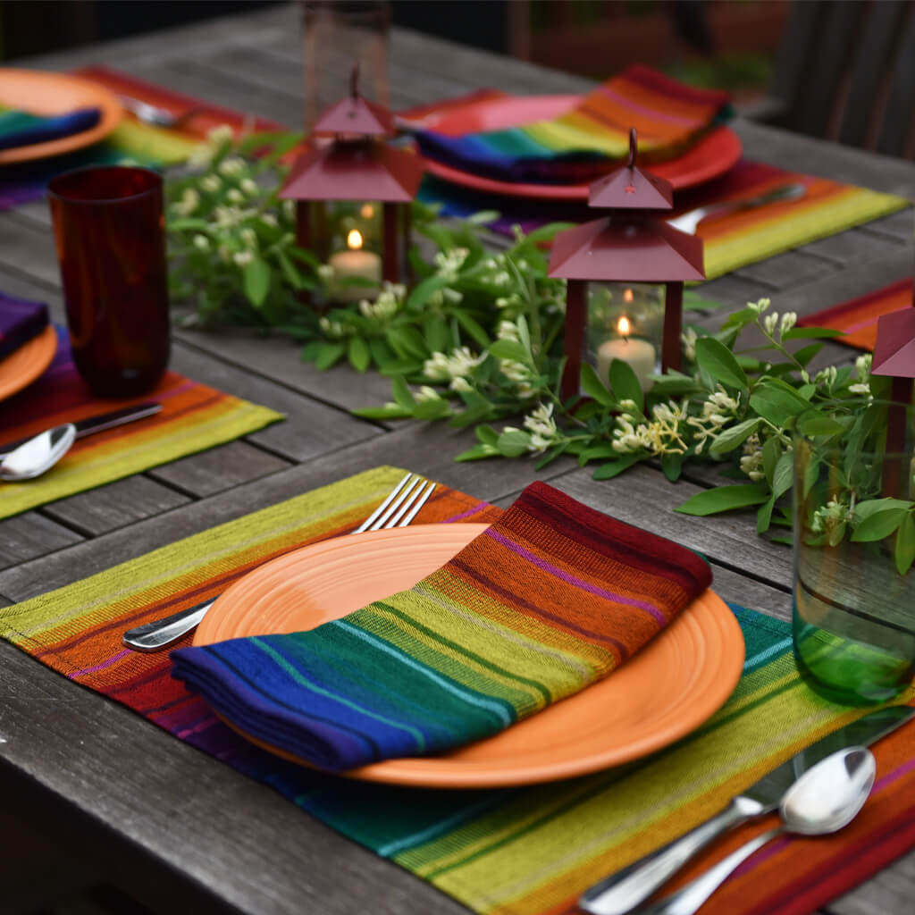 Hand Woven Striped Placemat Set | Rainbow