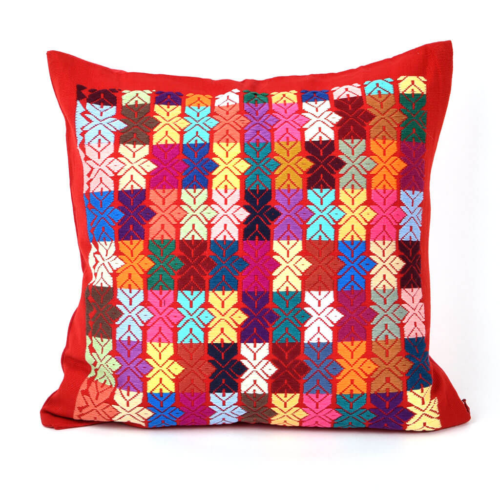 Guatemala Hand Woven Red Throw Pillow | Design F
