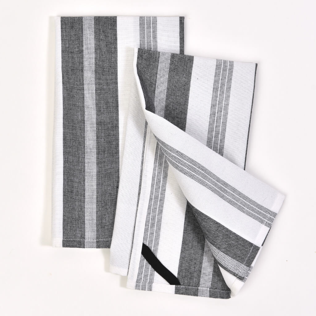 Hand Woven Dish Cloths | Black & White Stripes