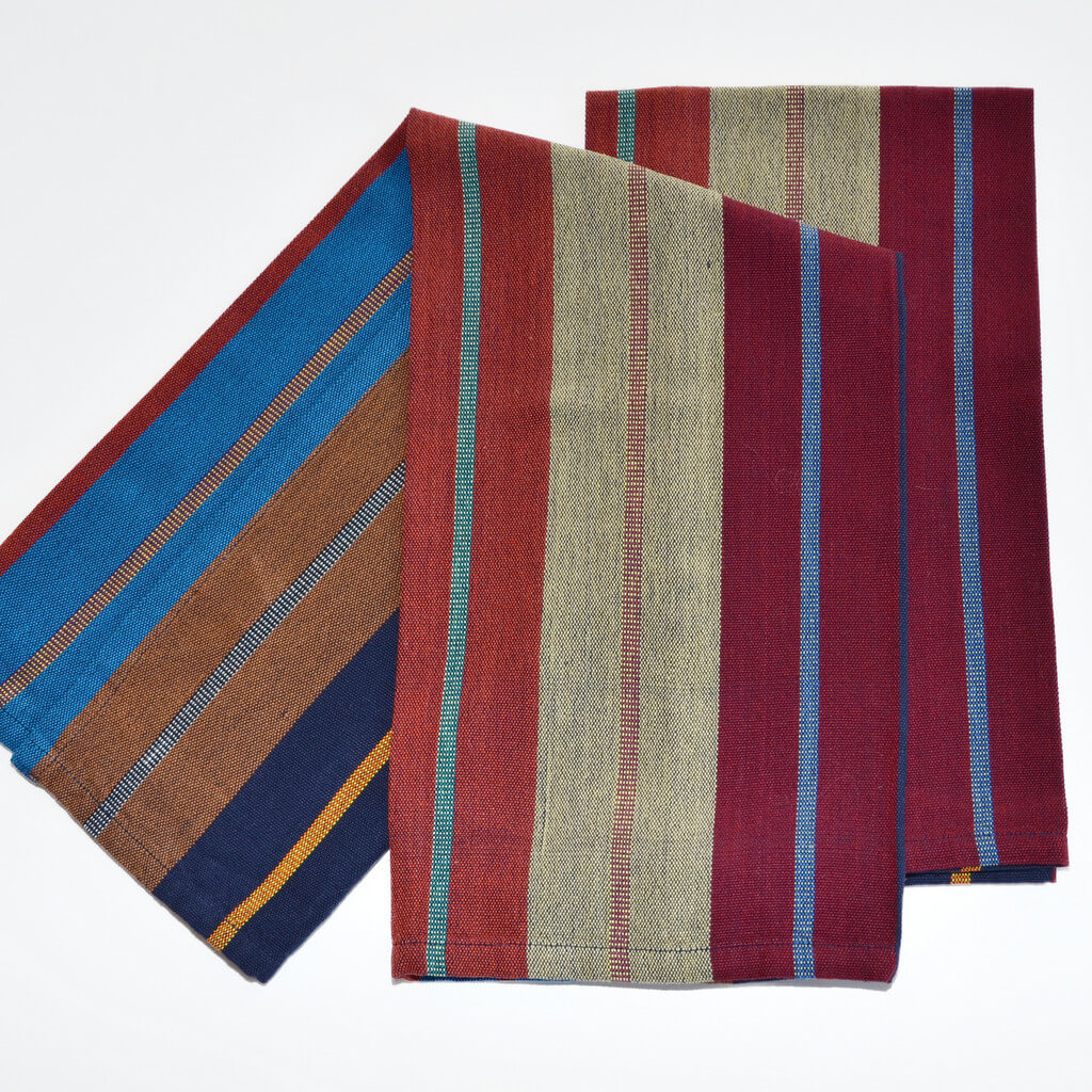 Hand Woven Striped Kitchen Towels | Wide Indigo Stripes