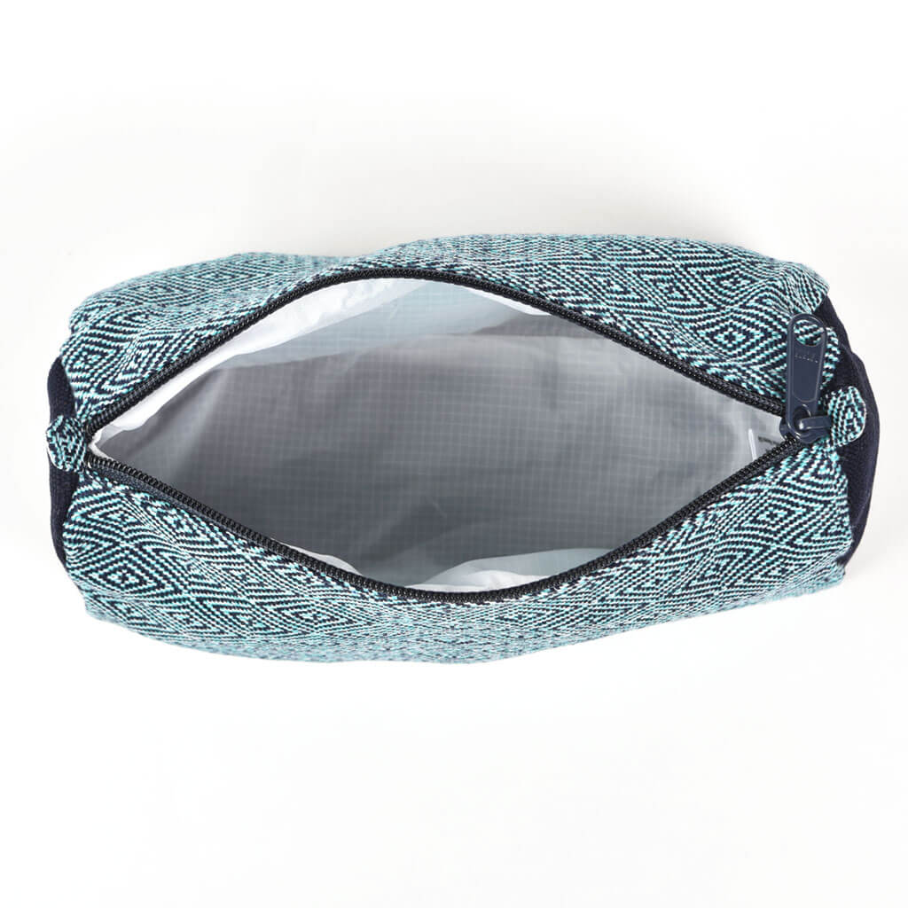 Hand Woven Cosmetic Bag | Turquoise Navy Diamonds