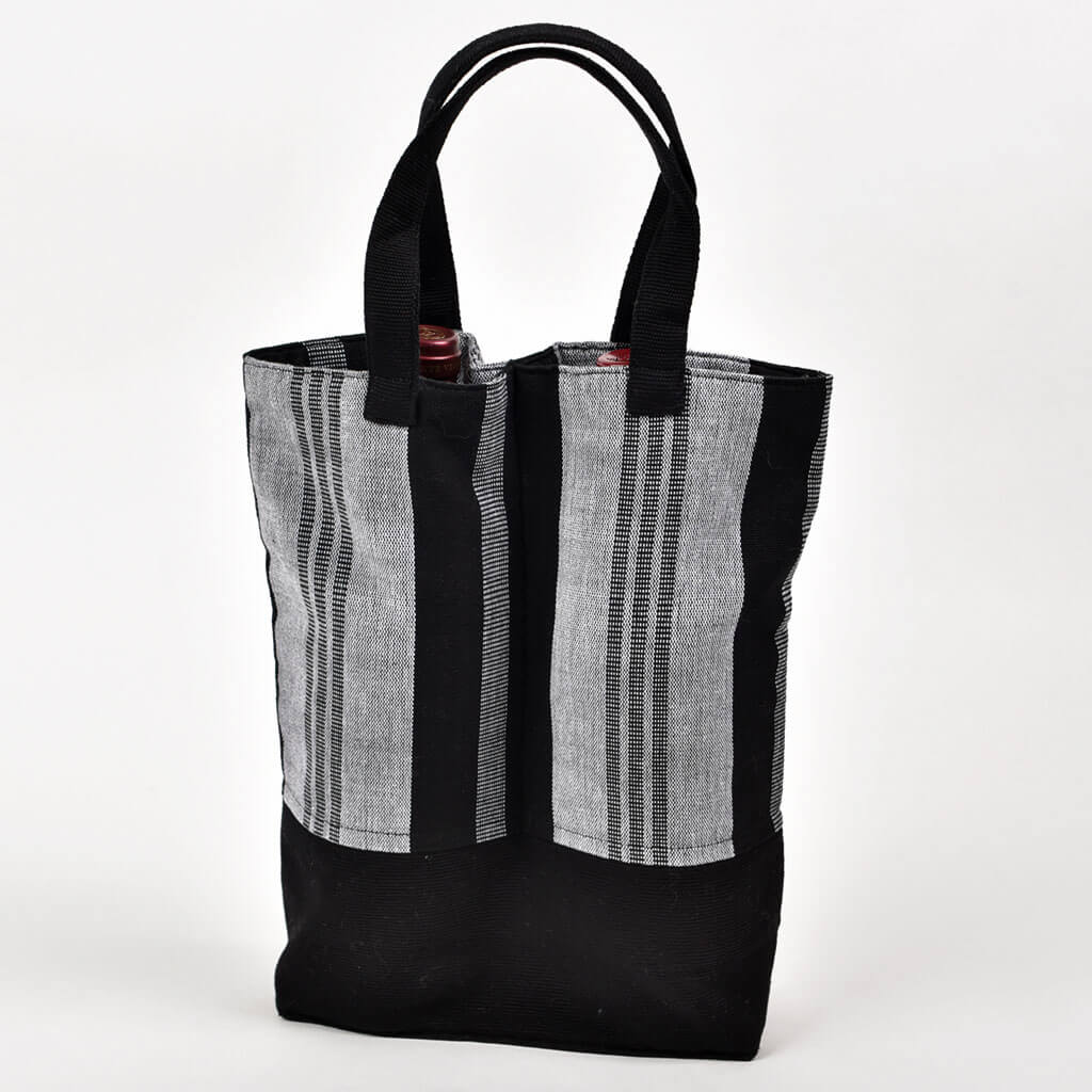Black and gray double wine tote.