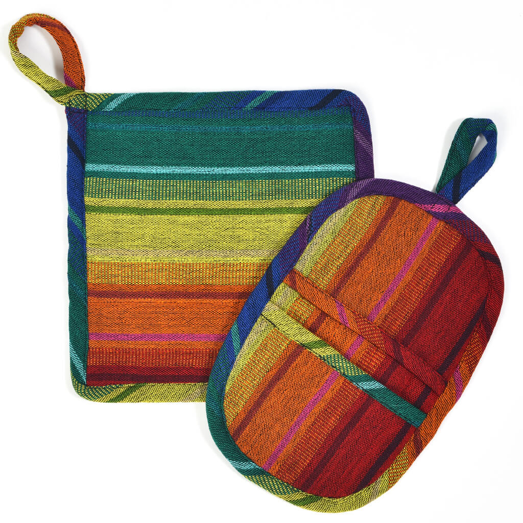 Hand Woven Potholder Gift Set | Rainbow Stripe