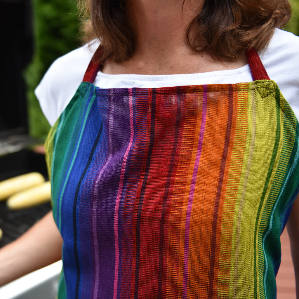 Hand Woven Bib Apron | Rainbow Stripes