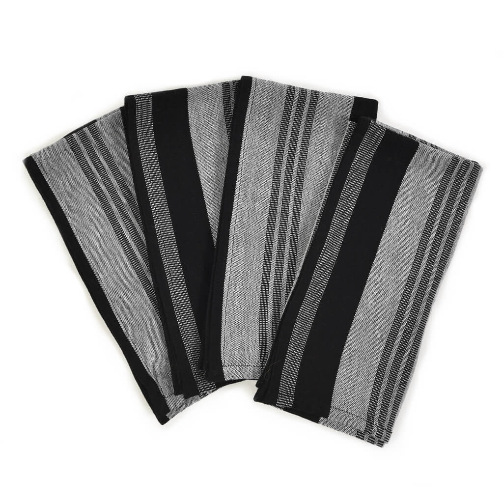 Hand Woven Table Napkins | Black & Gray Stripes