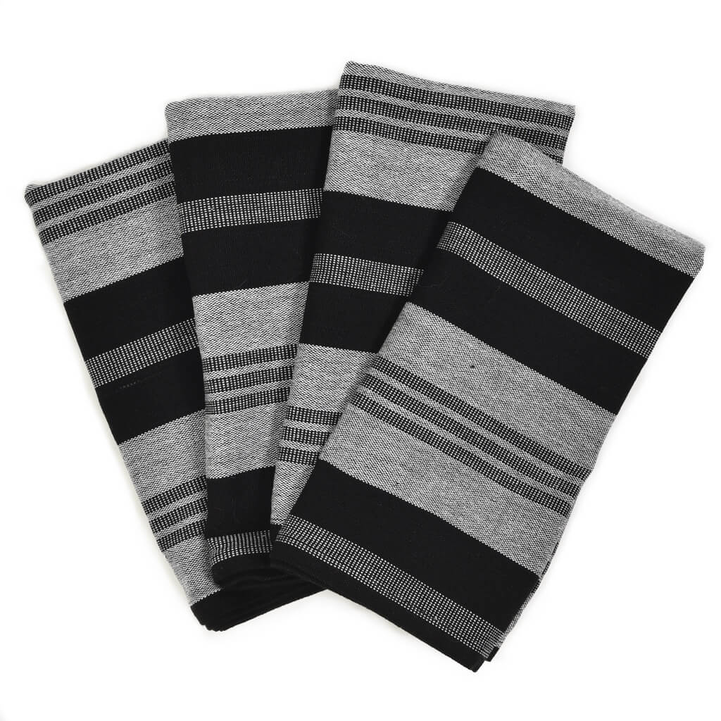 Hand Woven Table Napkins | Black & Gray Stripes