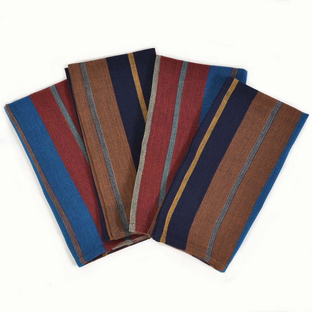 Hand Woven Table Napkins | Wide Indigo Stripe