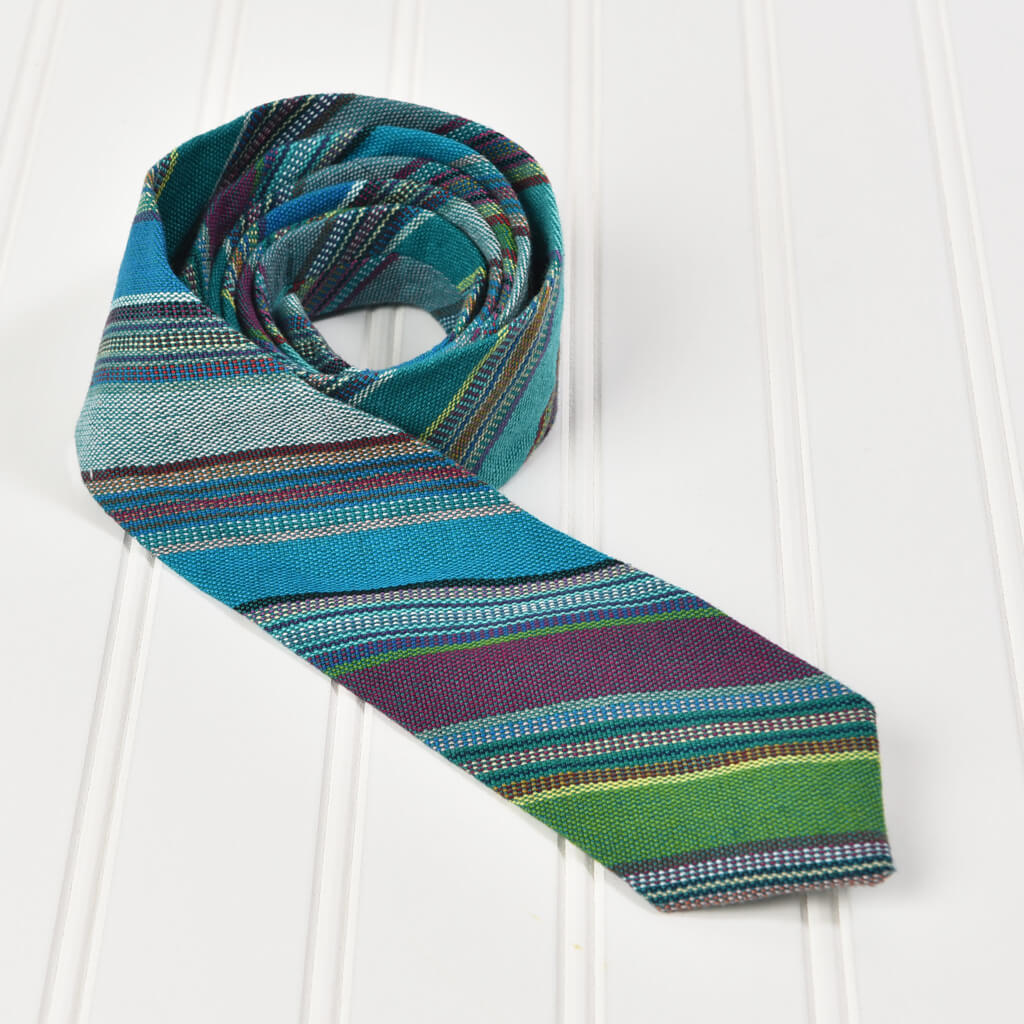 Hand Woven Men's Tie | Quetzal Jade Stripe