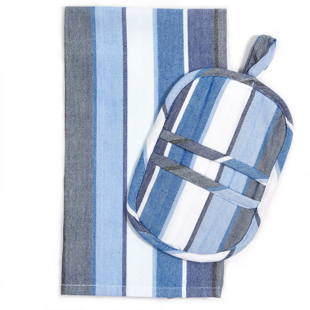 Hand Woven Dish Towel & Pot Holder Gift Set | Regatta Stripe