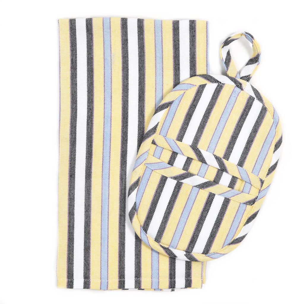 Hand Woven Dish Towel & Pot Holder Gift Set | Country French Stripes
