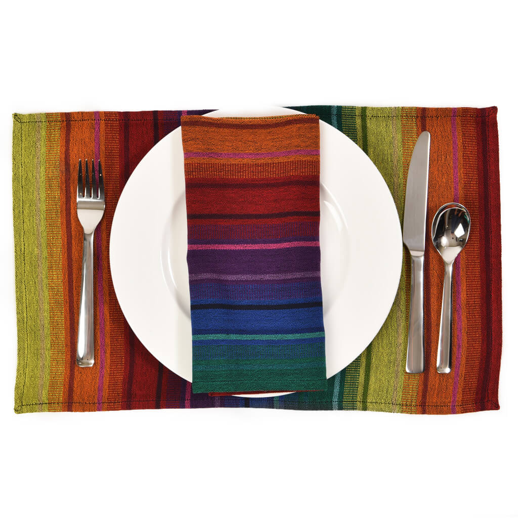 Hand Woven Striped Placemat Set | Rainbow