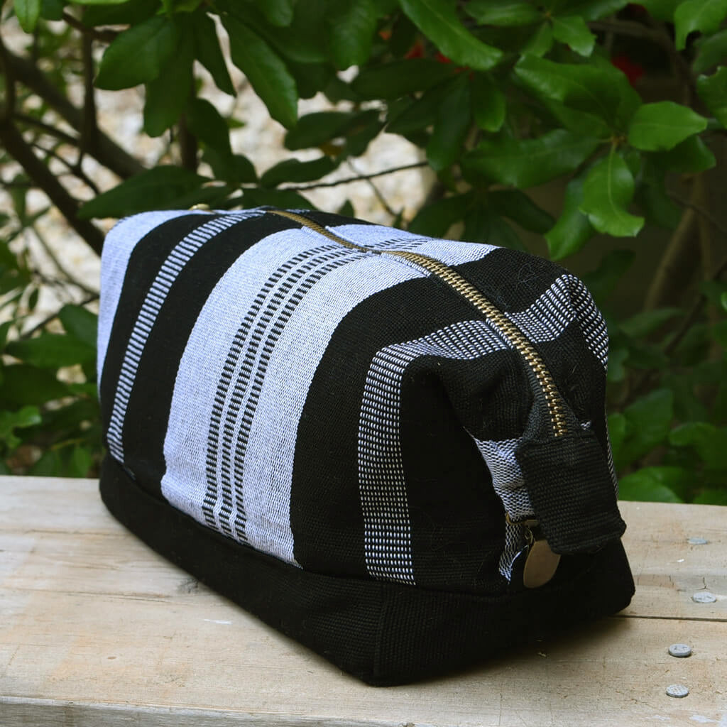 Hand Woven Toiletry Bag | Black & Gray Stripes