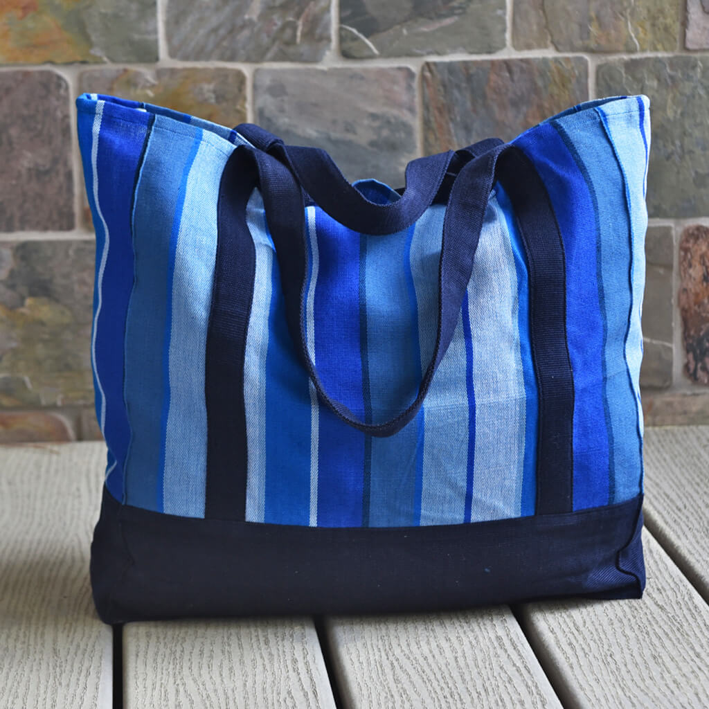 Hand Woven Market Tote | Stormy Blues Stripe