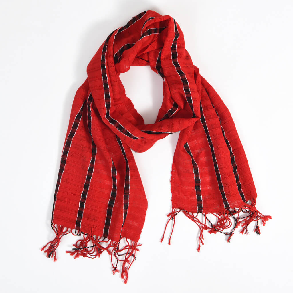 Hand Woven Fringed Scarf | Cajola Red Stripe