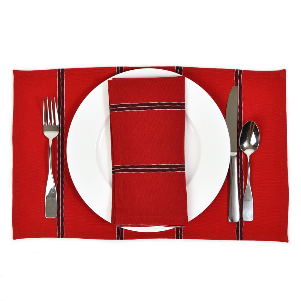 Hand Woven Striped Placemat Set | Cajola Red Stripe