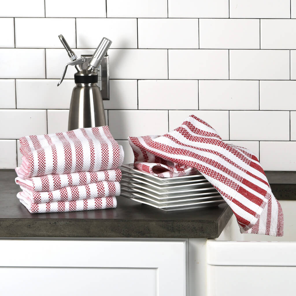 Hache Dish Towels | Red & White Stripes with Border