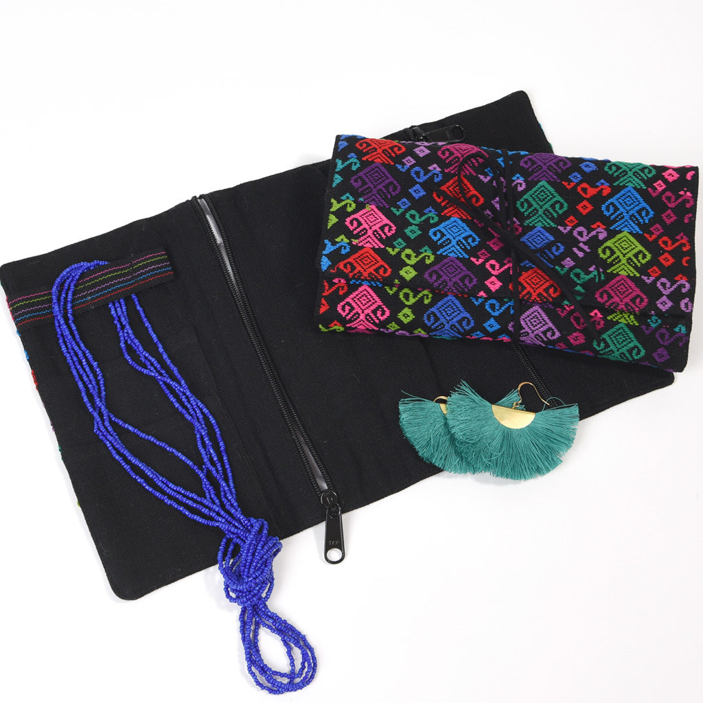 Guatemala Hand Woven Jewelry Roll | Black Brocade