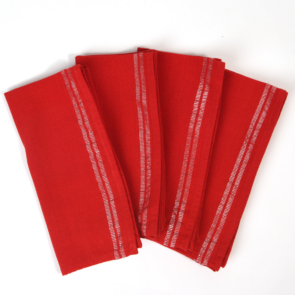 Hand Woven Sparkle Table Napkins | Red with Silver