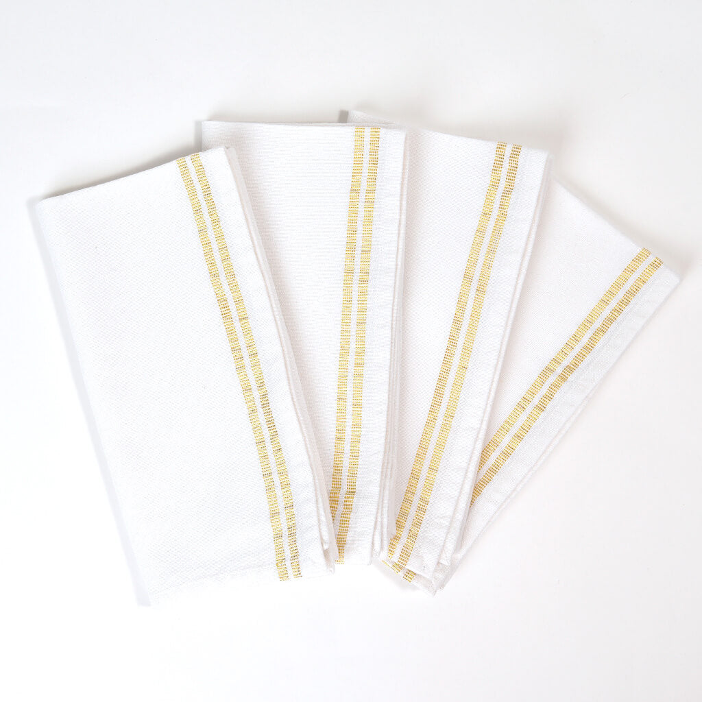 Hand Woven Sparkle Table Napkins | White with Gold