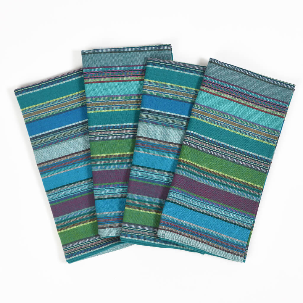 Horizontal stripe turquoise teal cloth napkins