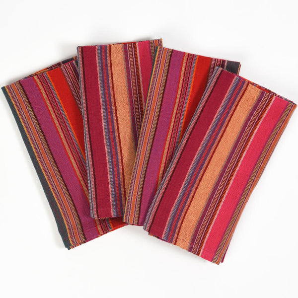 Red Magenta Stripe Hand Woven Table Napkins Fair Trade Mayamam Weavers