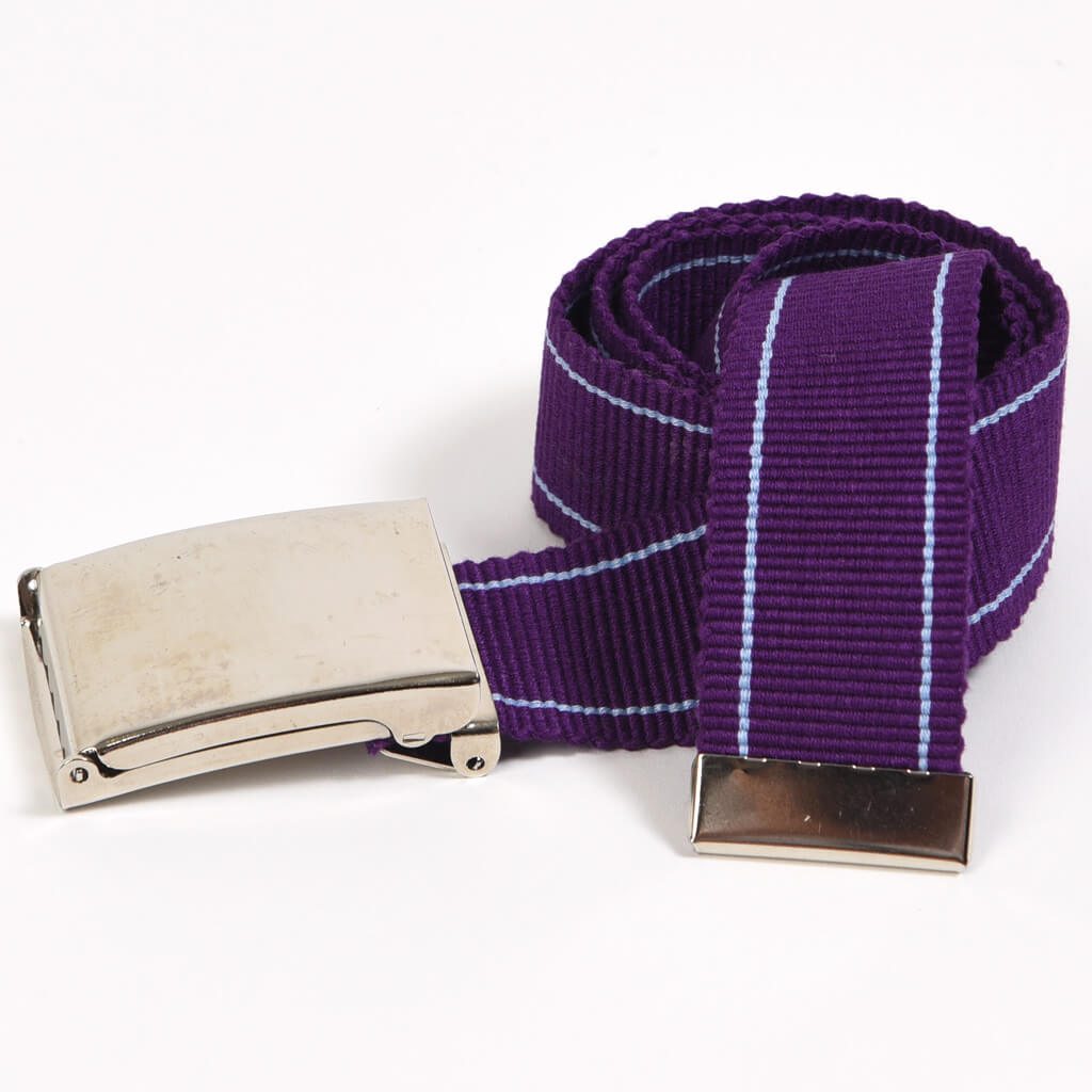 Mens handwoven canvas belt violet with light blue pinstripe