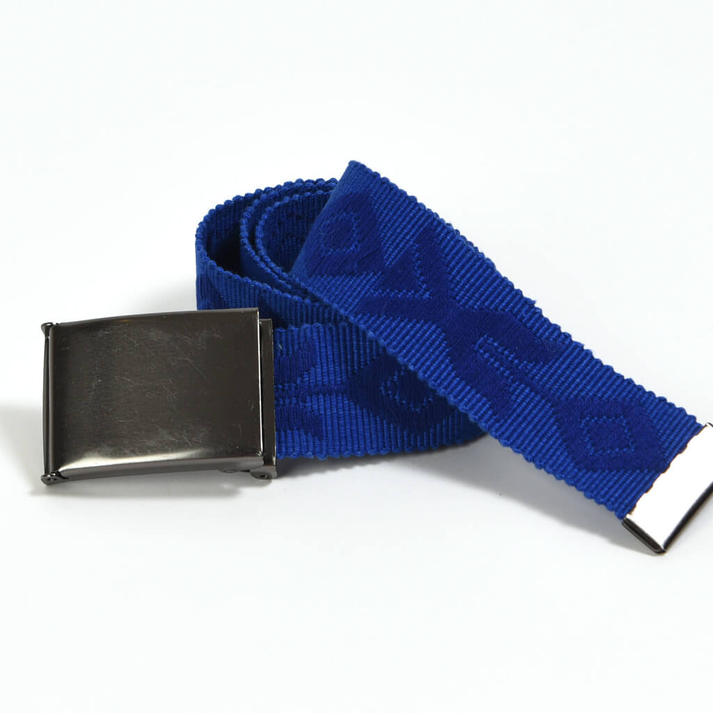Men's canvas belt in cobalt blue with cobalt blue embroidery handwoven